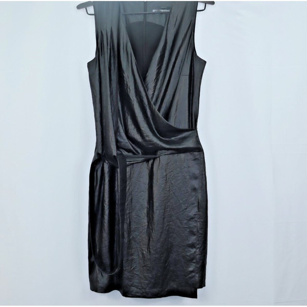 IKKS Paris Black Sleeveless Belted Draped Wrap Mini Dress V-Neck Size	38